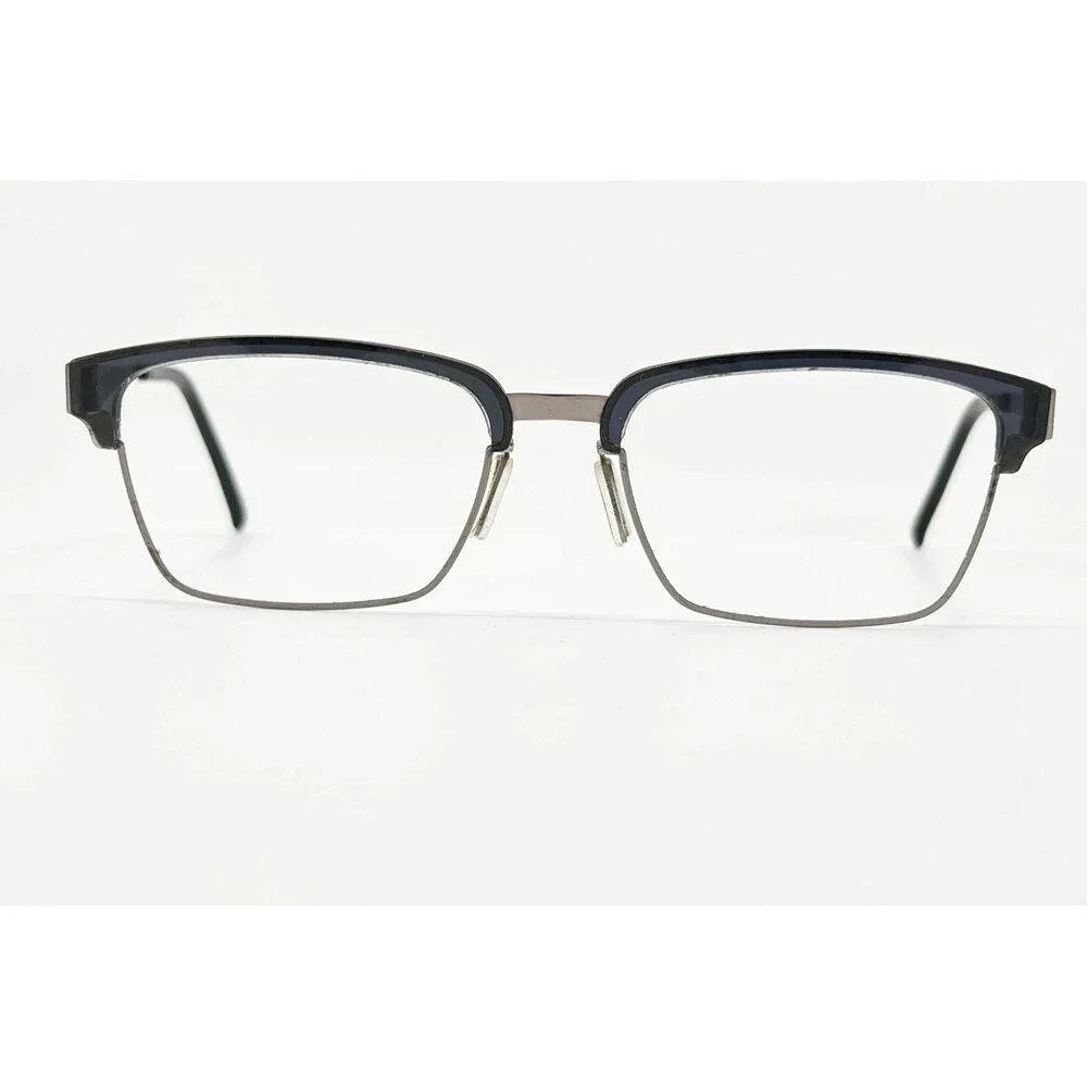 Enzso Eyeglasses Mens Blue Silver Square Browline EZAM68 SS 52-18-140